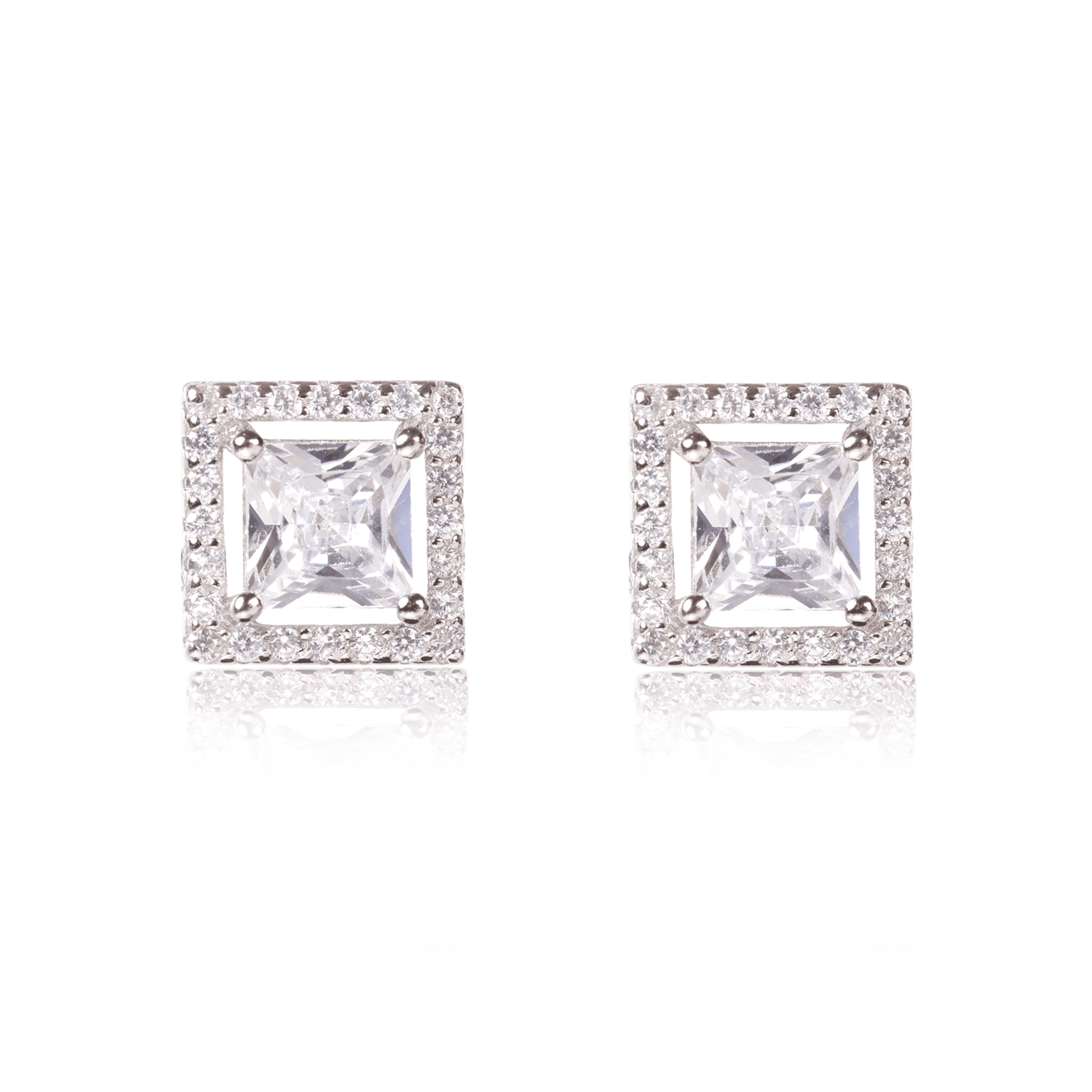 Silver Halo Square Earrings