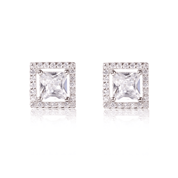 Silver Halo Square Earrings