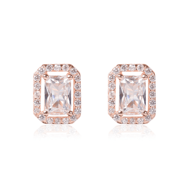 Rose Gold Halo Quadratic Earrings