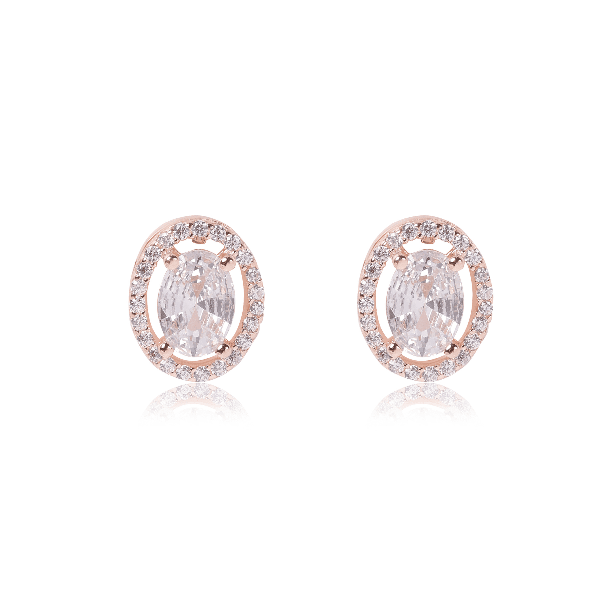 Rose Gold Halo Oval Earrings