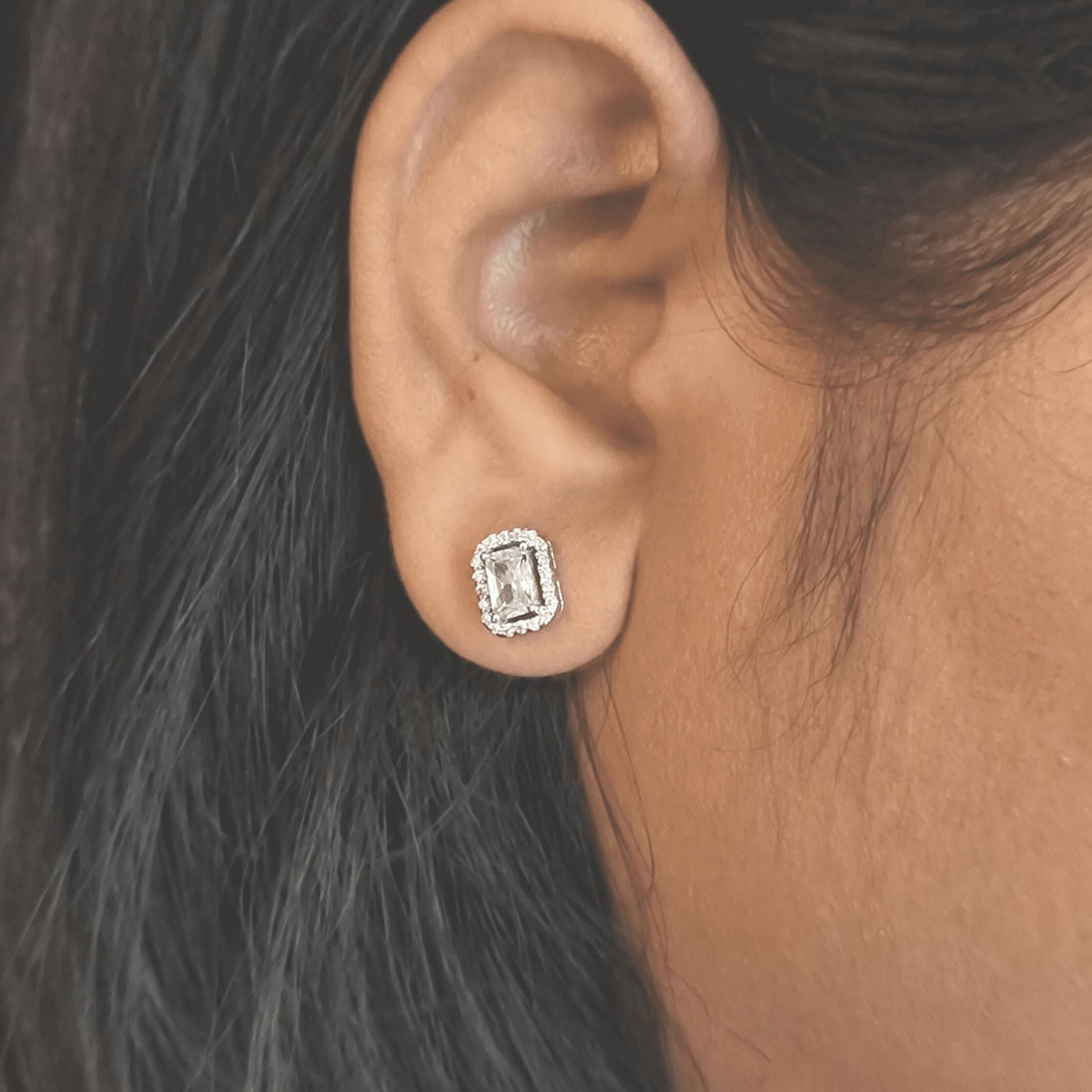 Rose Gold Halo Quadratic Earrings