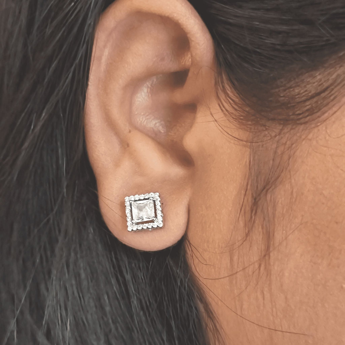 Silver Halo Square Earrings