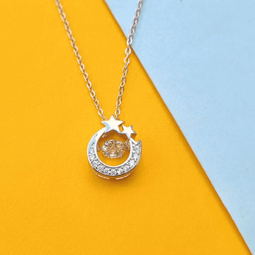 Silver Moon & Stars Dancing Diamonds Necklace