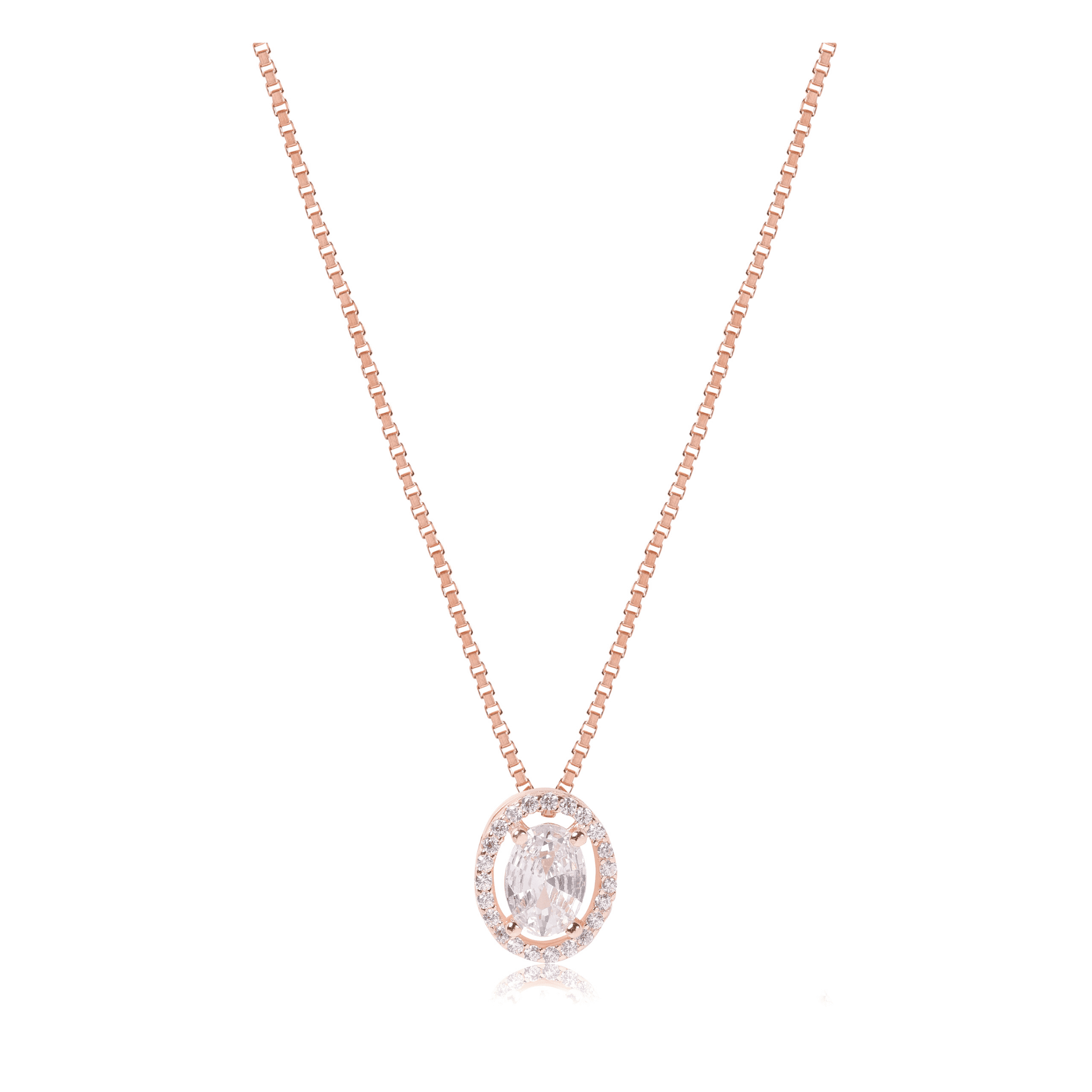 Rose Gold Halo Oval Necklace