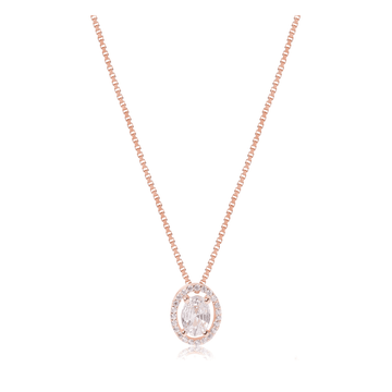 Rose Gold Halo Oval Necklace