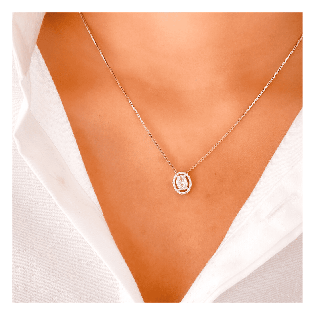 Rose Gold Halo Oval Necklace