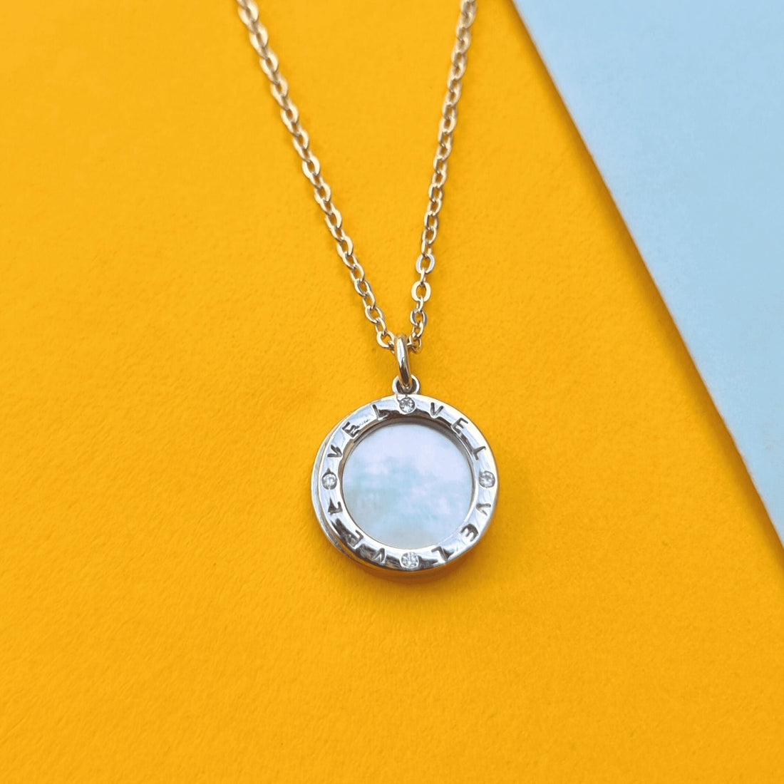 Silver Halo Love Ring With MOP Charm Necklace