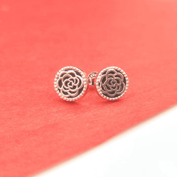 Rose Gold Minimal Round Flower Earrings