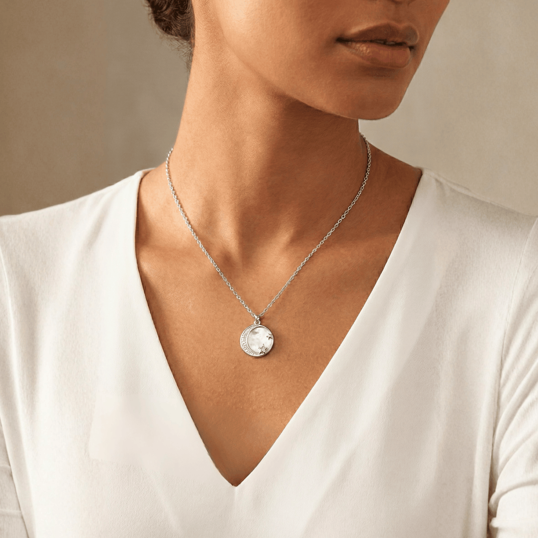 Silver MOP With Moon & Star Necklace