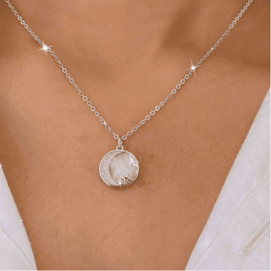 Silver MOP With Moon & Star Necklace