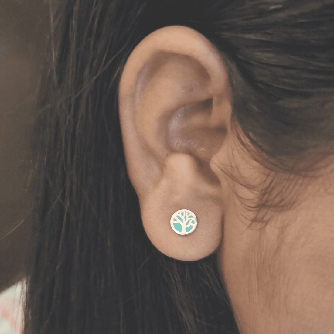 Rose Gold Minimal Enamel Tree Earrings