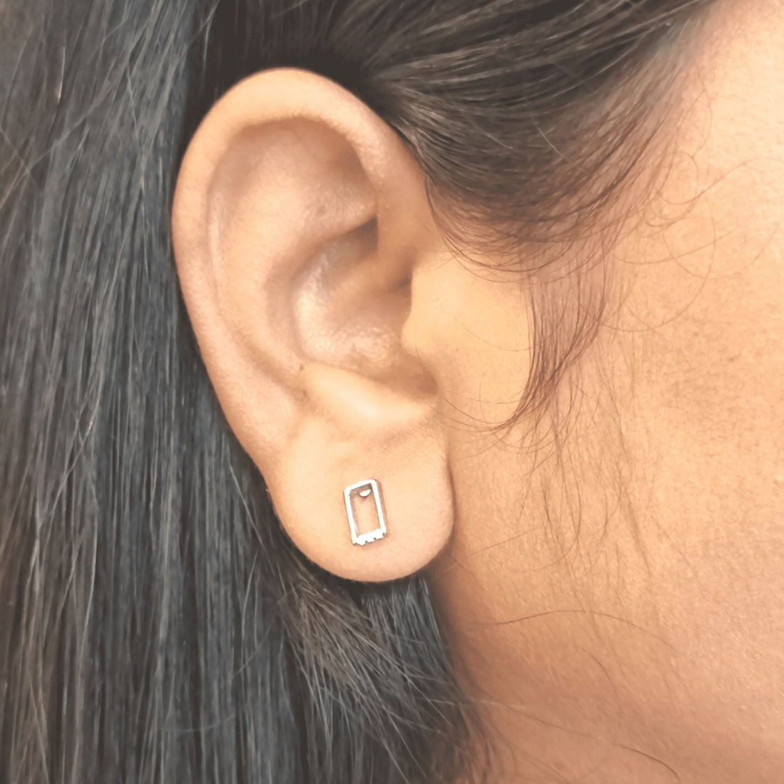 Silver Zircon Oblong Earrings