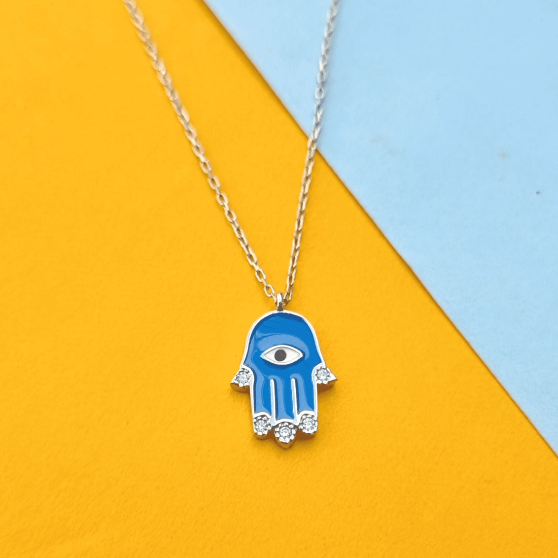 Silver Hamsa Hand Enemal Necklace