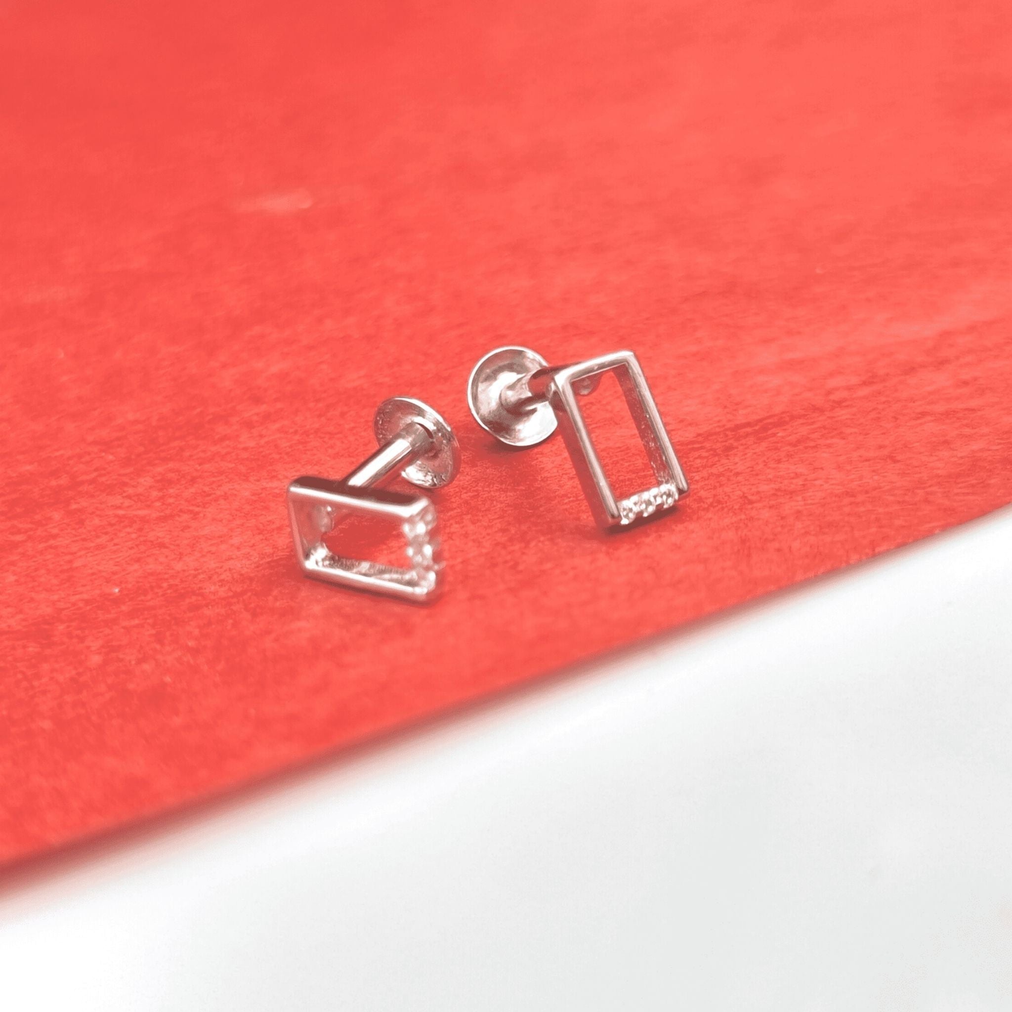 Silver Zircon Oblong Earrings