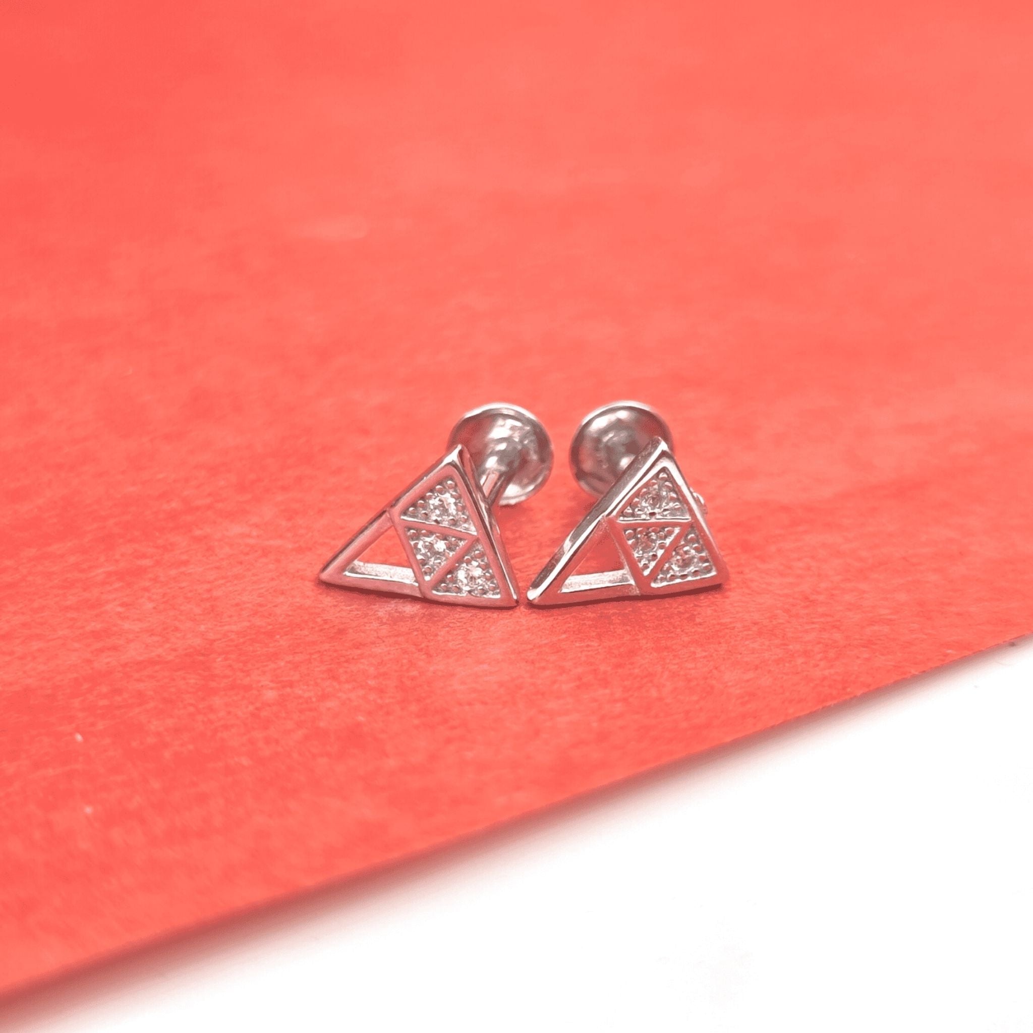 Silver Zircon Pyramid Earrings