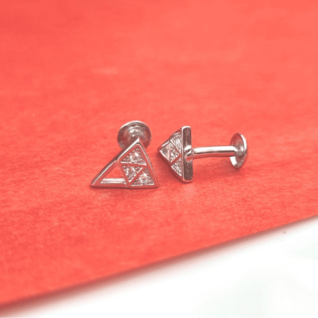 Silver Zircon Pyramid Earrings