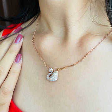 Rose Gold White Swan Necklace