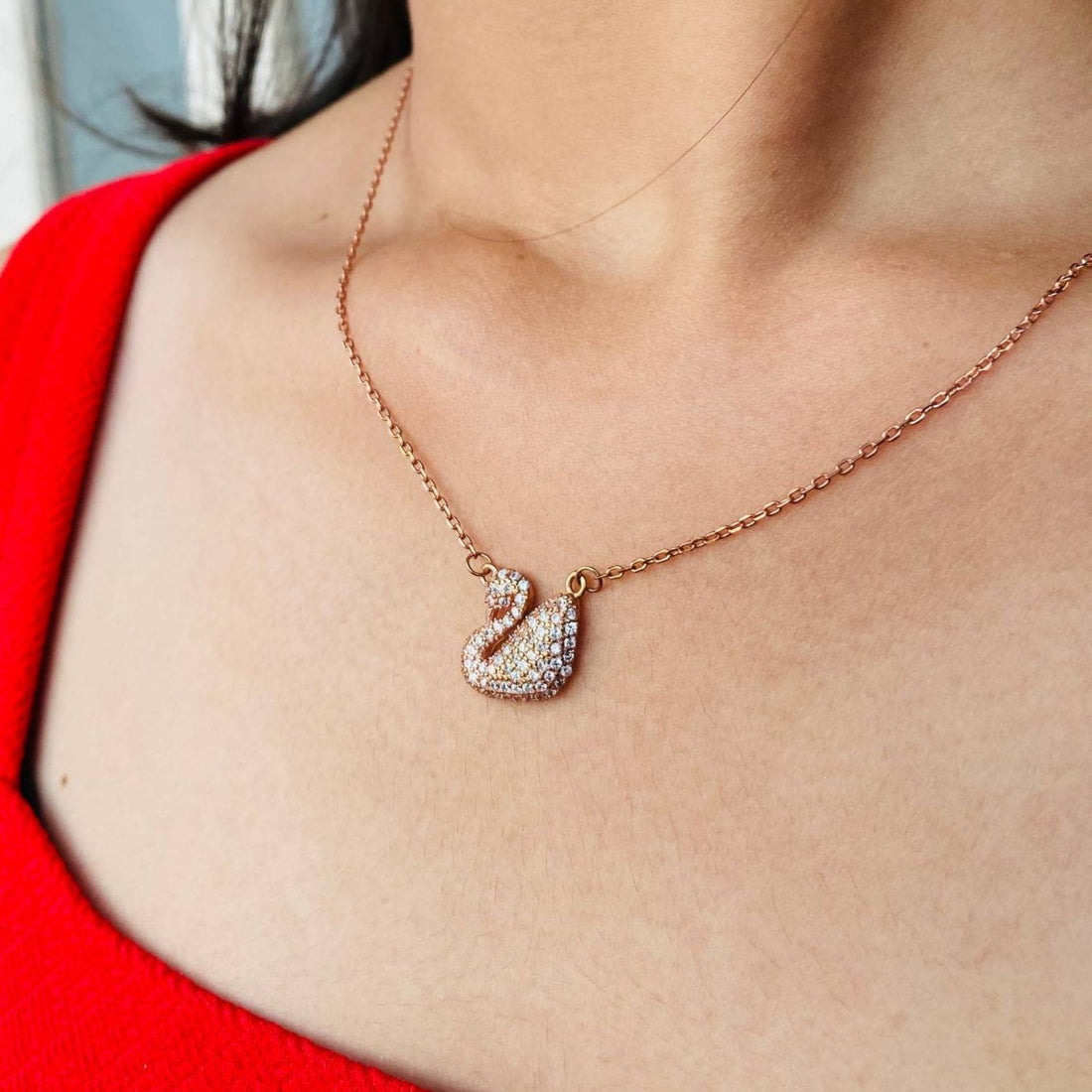 Rose Gold White Swan Necklace