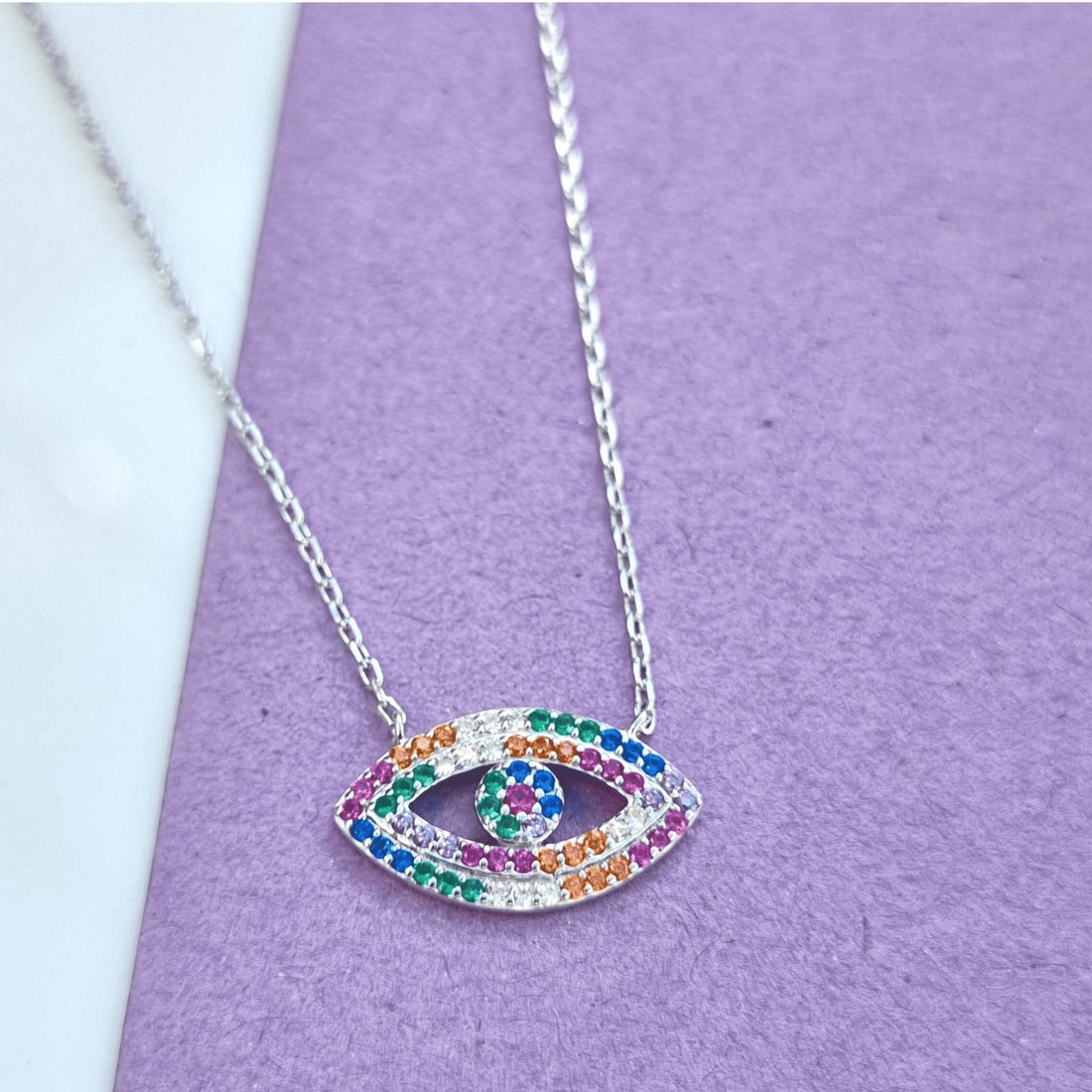 Silver Multicolor Evil Eye Necklace