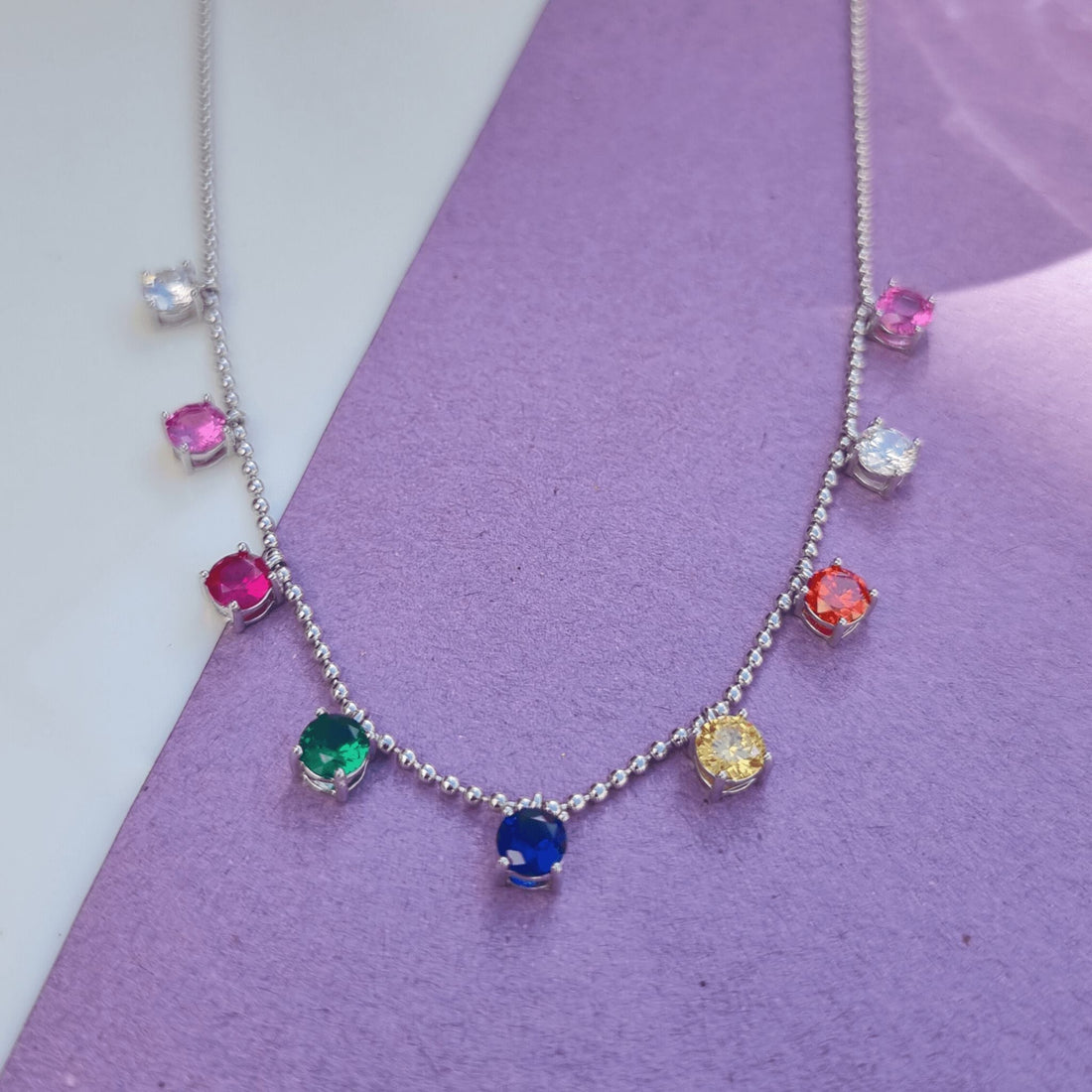 Silver Multicolor Stones Queens Necklace