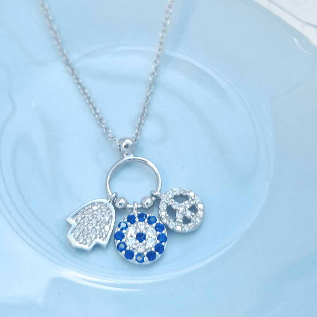 Silver Nazar Charms Family Necklace