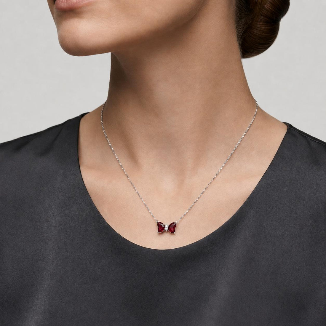 Silver Red Big Butterfly Necklace