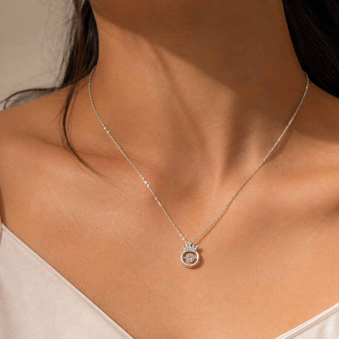 Silver Crown Dancing Diamond Necklace