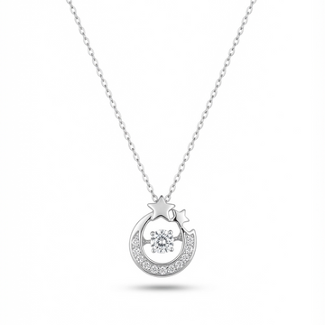 Silver Moon & Stars Dancing Diamonds Necklace