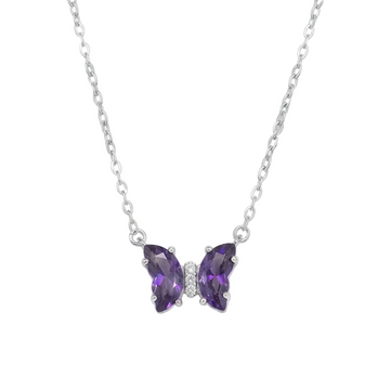 Silver Purple Butterfly Necklace