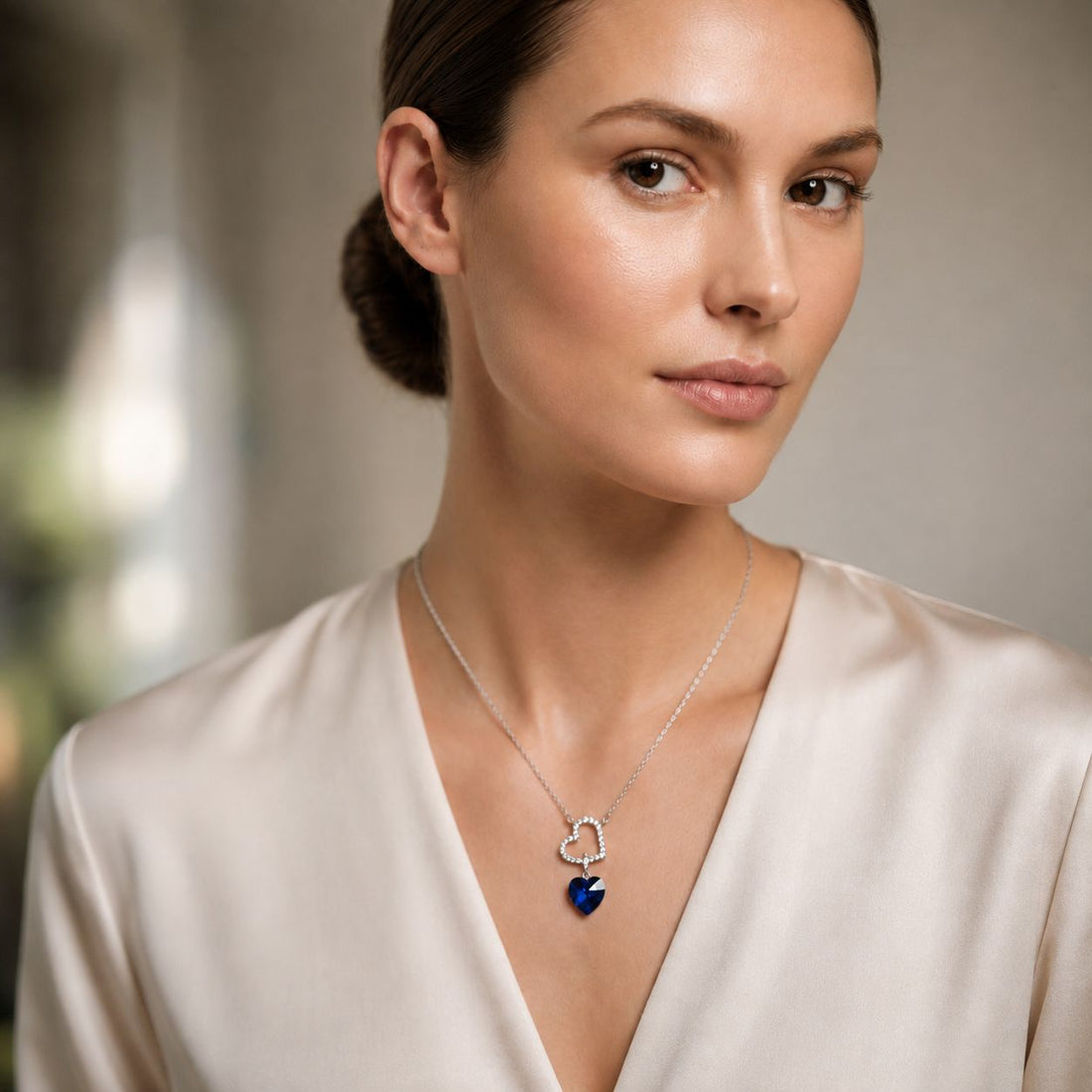 Silver Hanging Blue Heart Necklace