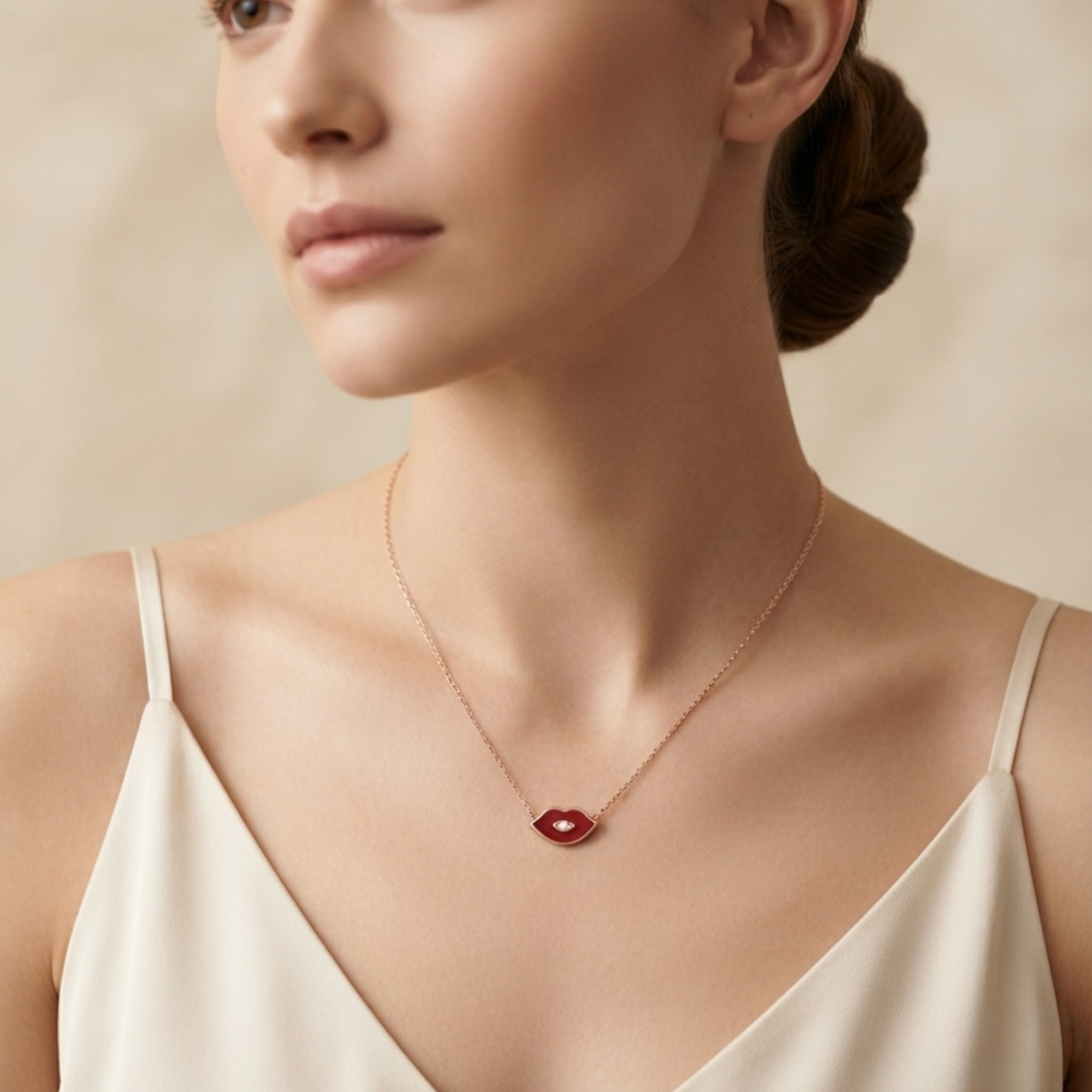Rose Gold Kiss Lips Necklace