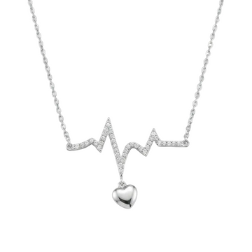 Silver Heartbeat & Heart Charm Necklace
