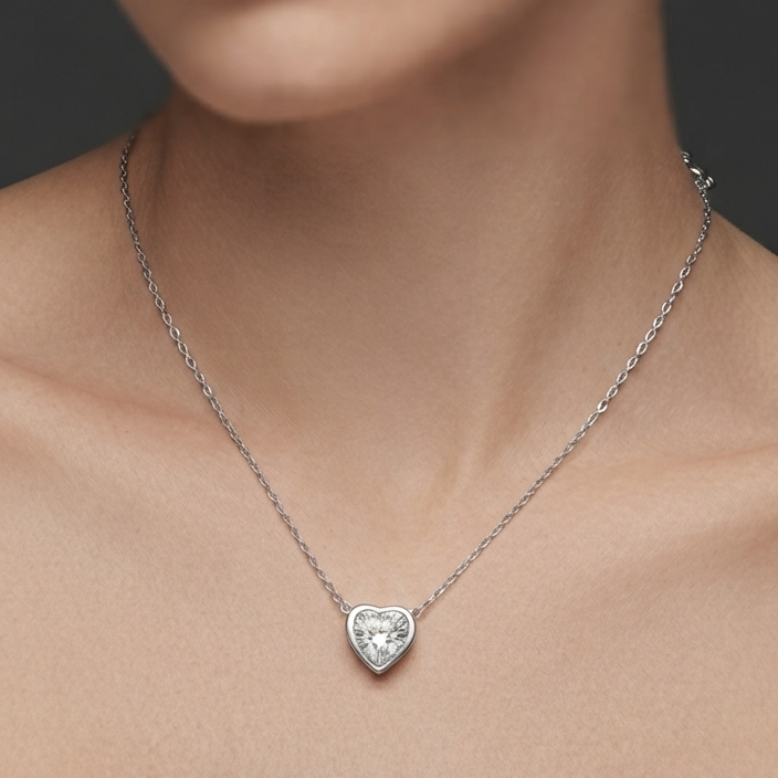 Silver Solitaire Heart Necklace