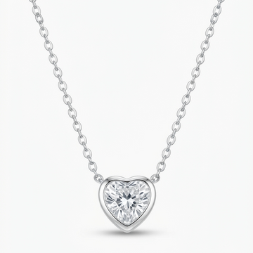 Silver Solitaire Heart Necklace
