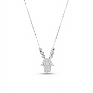 Silver Hamsa Hand Zircon Necklace