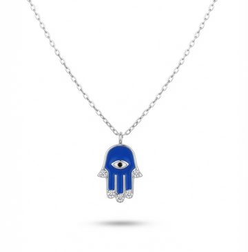 Silver Hamsa Hand Enemal Necklace