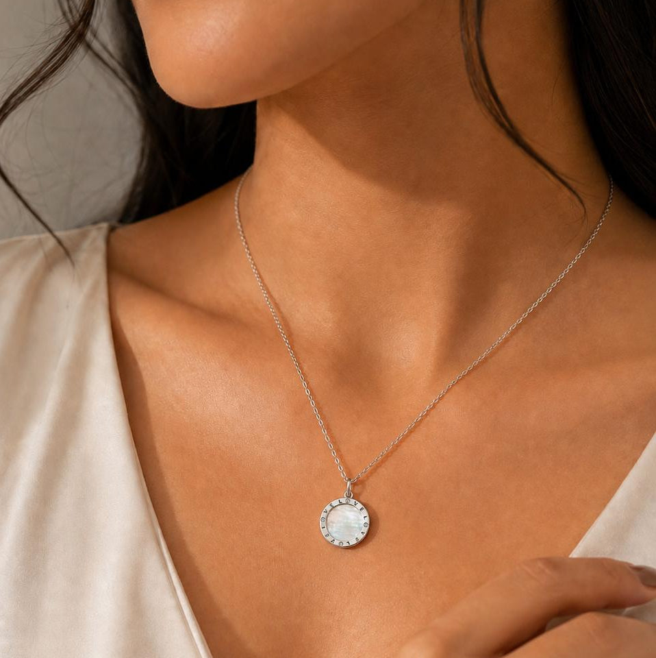 Silver Halo Love Ring With MOP Charm Necklace