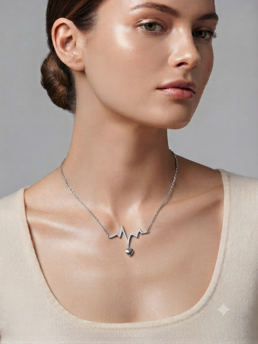 Silver Heartbeat & Heart Charm Necklace
