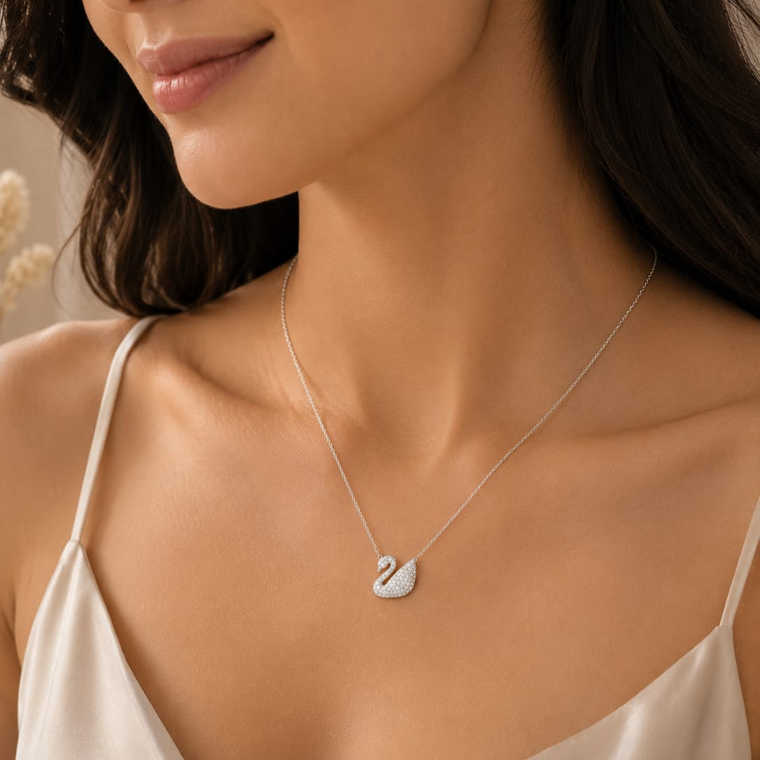 Silver White Swan Necklace